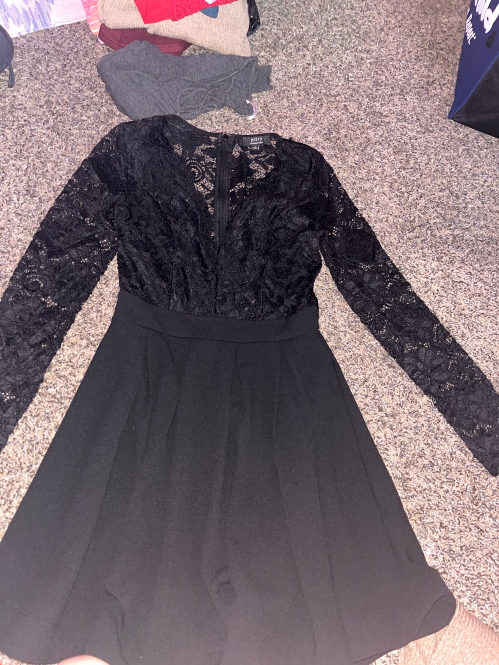 Black Lace Long Sleeve Skater Dress